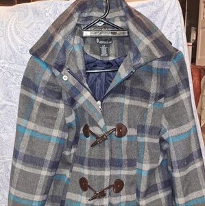 Signature/Studio Ladies Size Large Navy Gray Light Blue Hooded Jacket